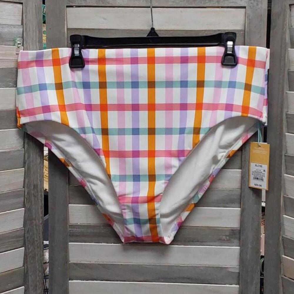 Plaid Medium Coverage High Waist Bikini Bottom | Kona Sol